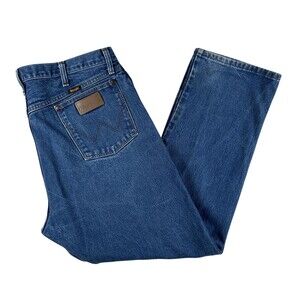 Wrangler Jeans Mens 38x29 Medium Wash Blue Regular Straight Denim Zip Fly 13MWZ